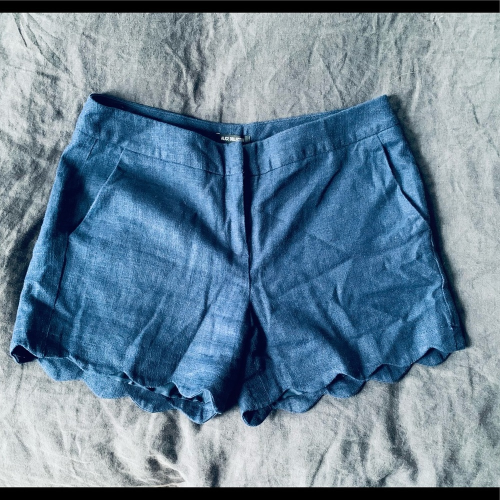 Indigo linen shorts w/ scallop detail